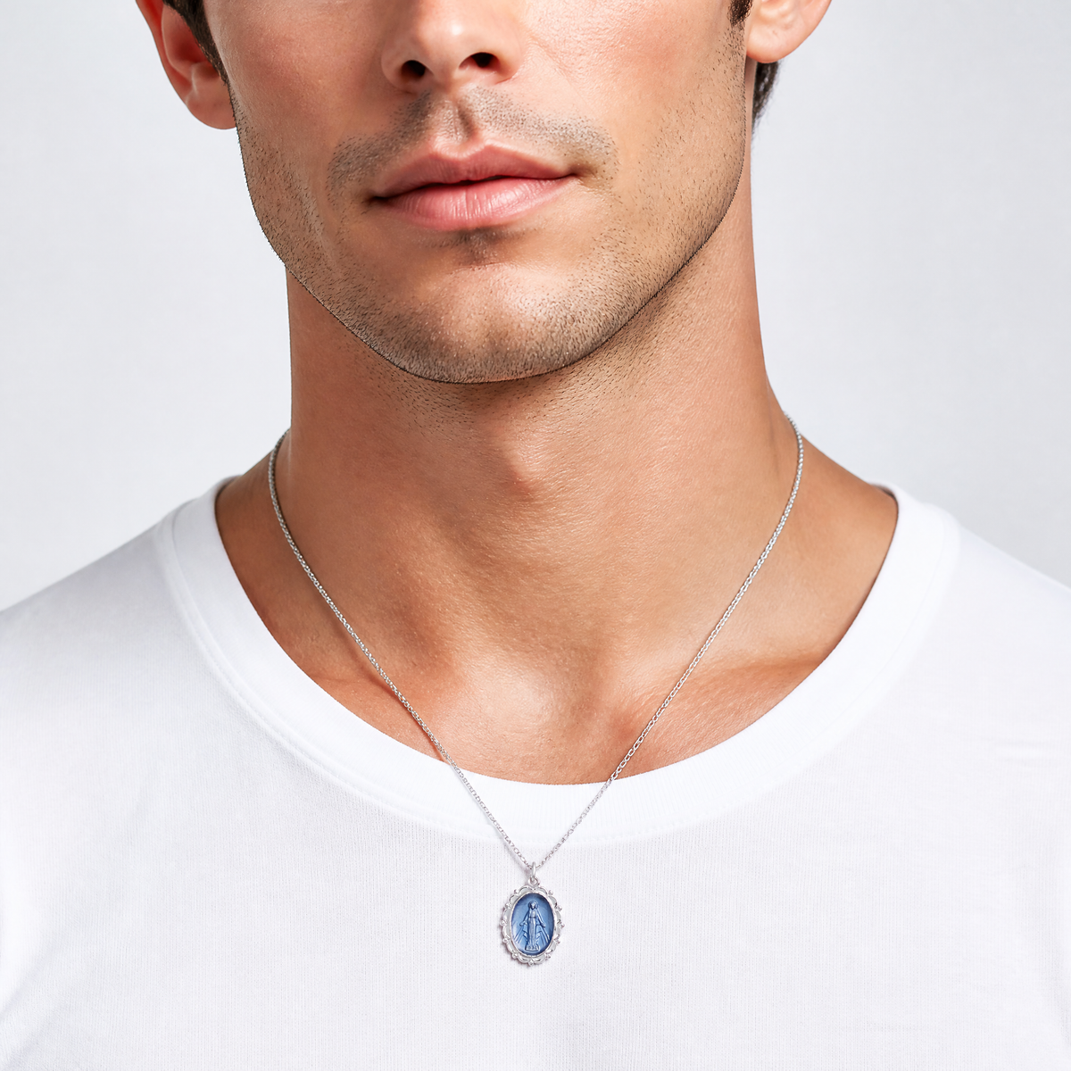 Sterling Silver Platinum-plated Miraculous Medal - Model Shot