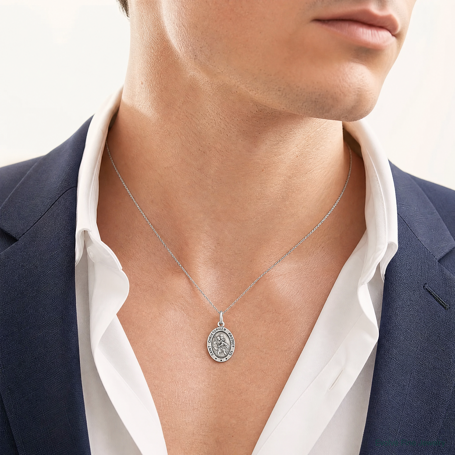 Sterling Silver Antiqued St. Christopher Medal - Model Shot