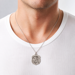 Sterling Silver Antiqued D/C St. Michael Badge Medal - Model Shot