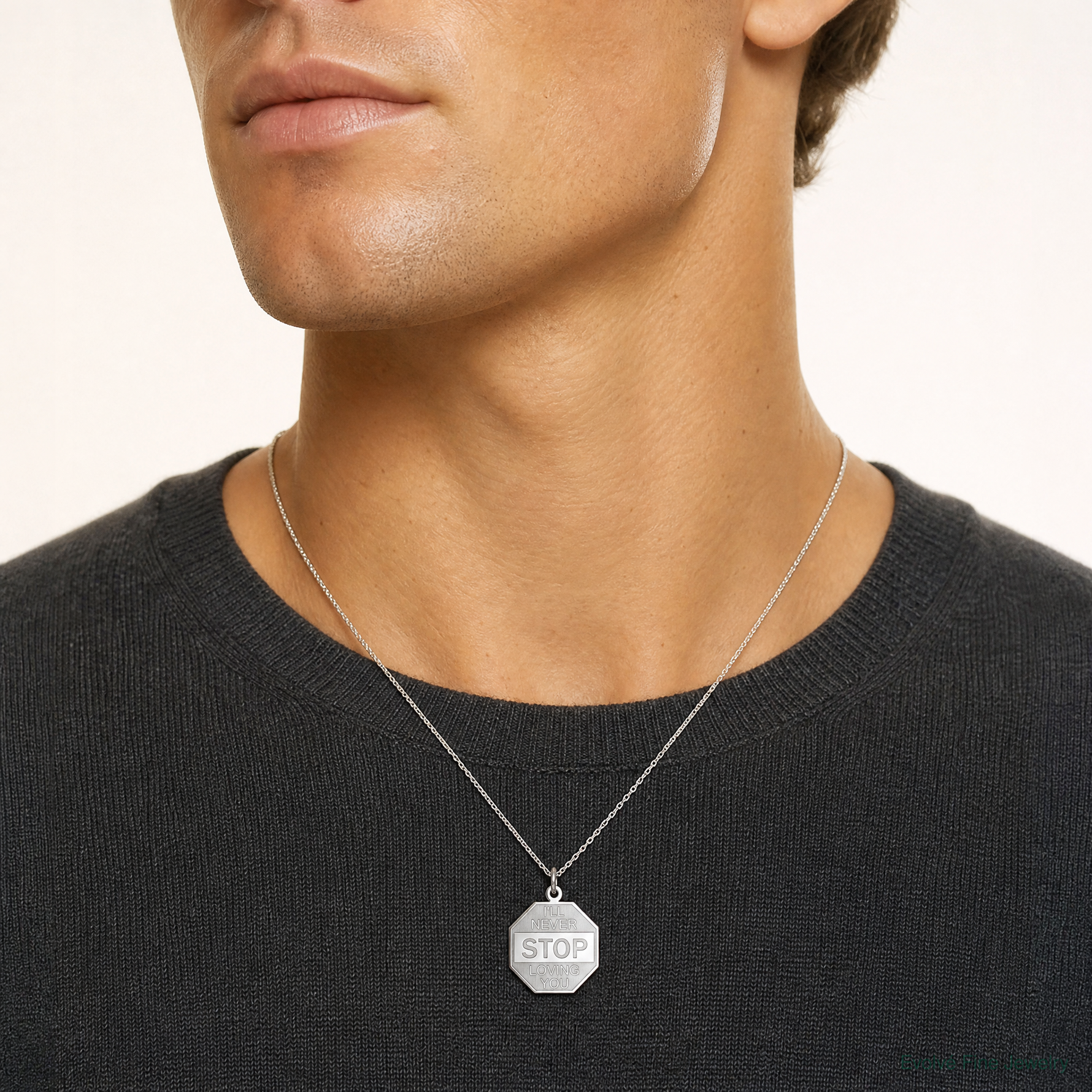 Sterling Silver Rhodium-plated I'll Never stop loving you Charm - Model Shot