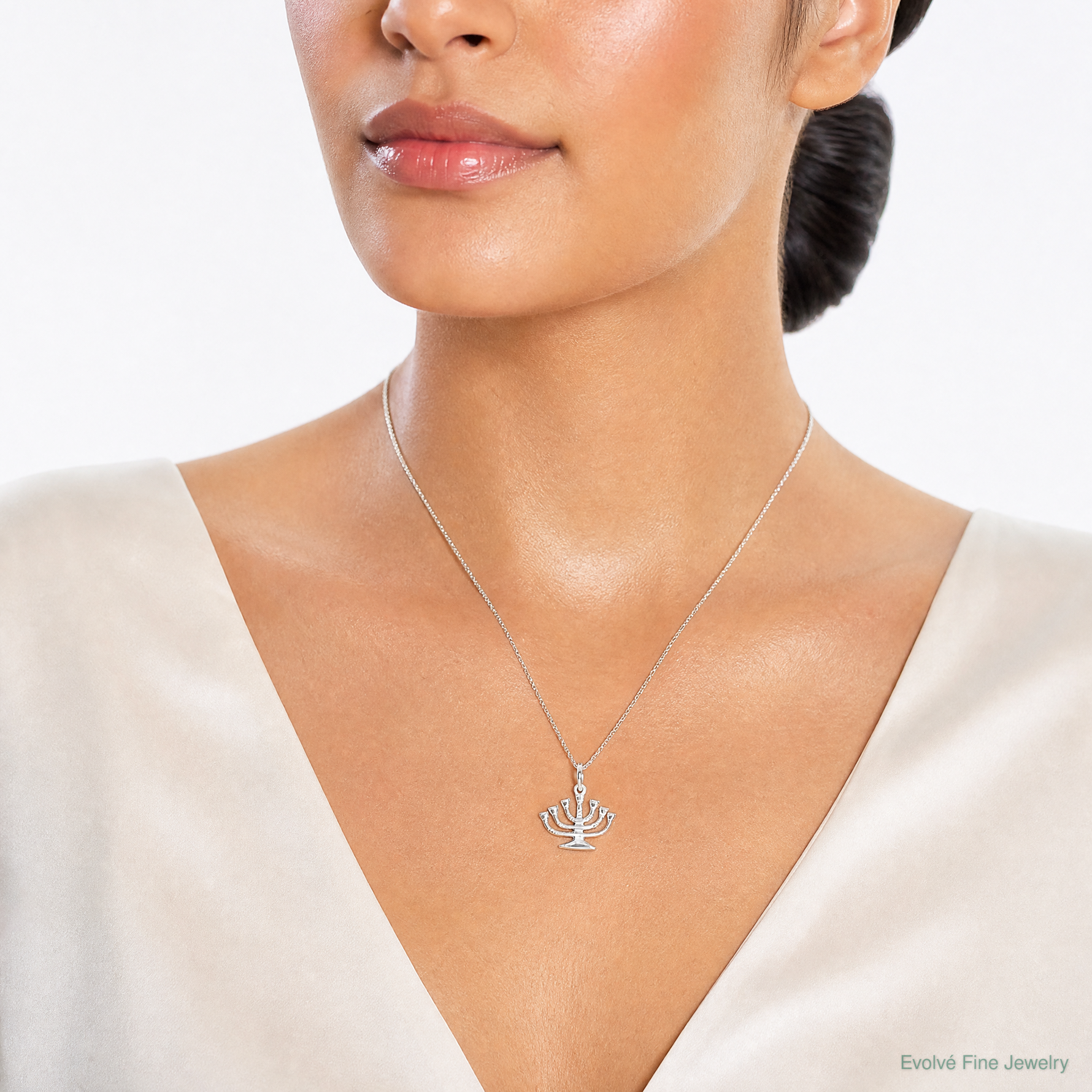 Sterling Silver Menorah Charm - Model Shot