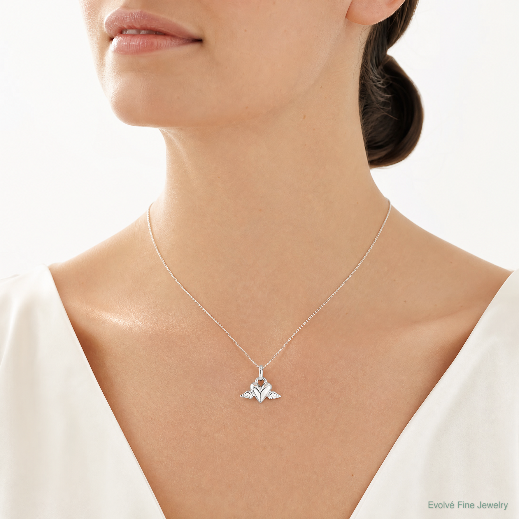 Sterling Silver Heart w/Wings Charm - Model Shot