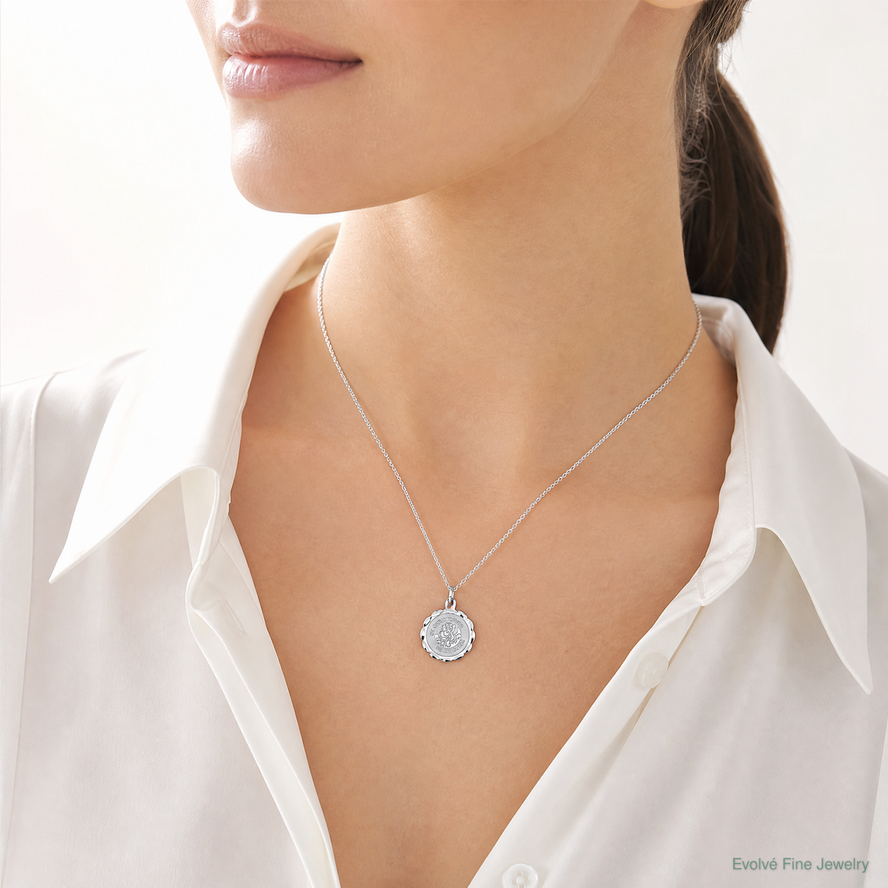 Sterling Silver Rhodium-plated St. Christopher Medal Charm - Model Shot