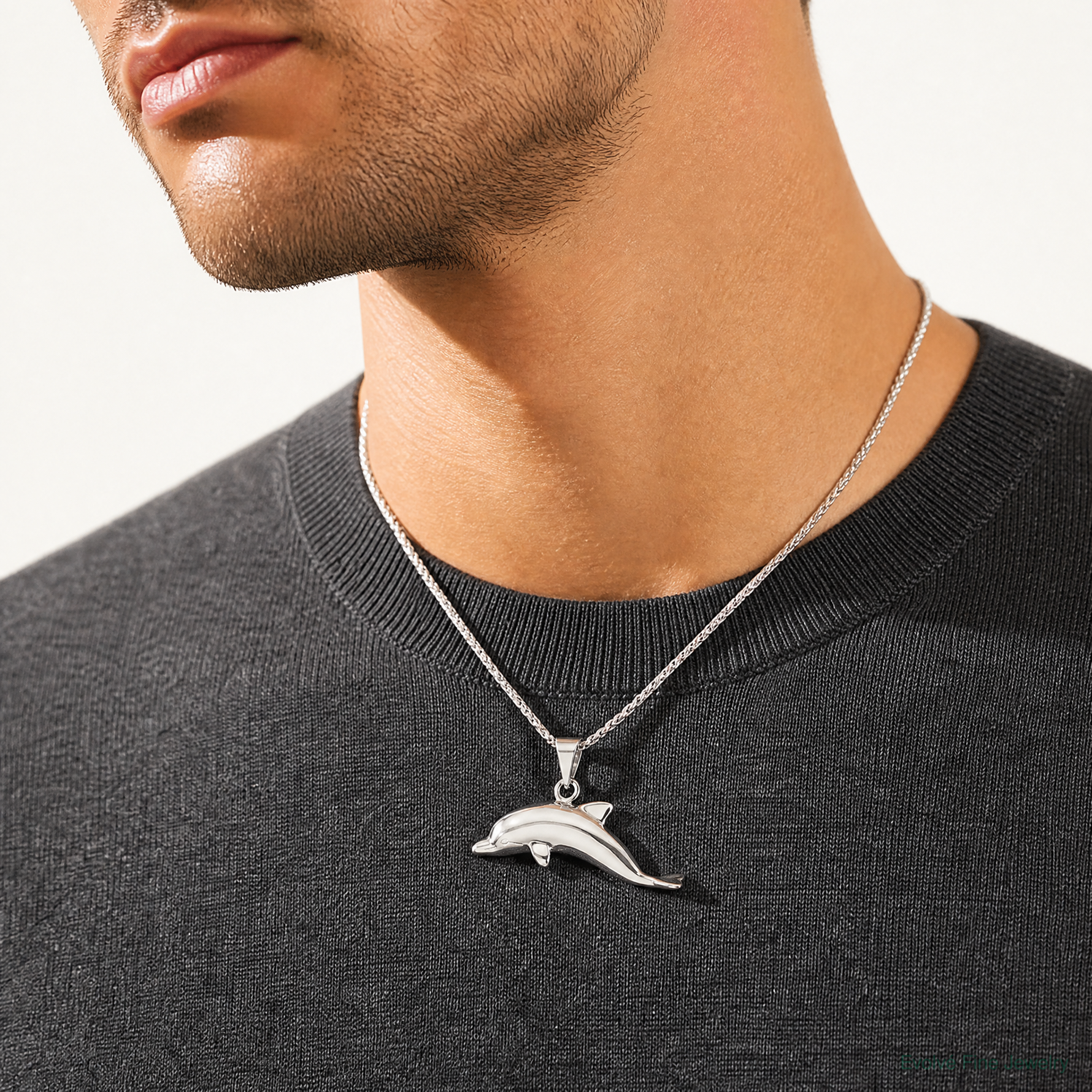 Sterling Silver Dolphin Pendant - Model Shot