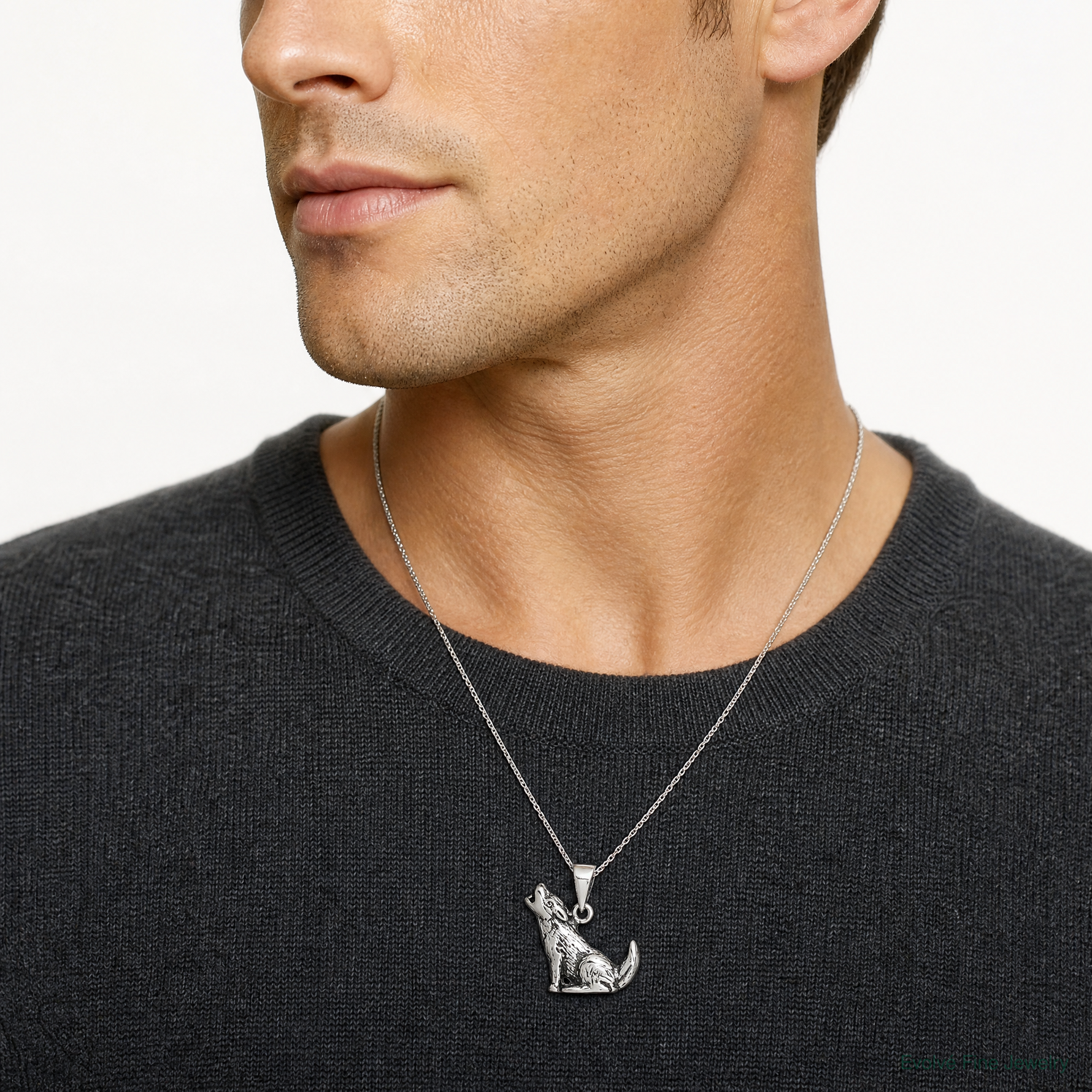 Sterling Silver Antiqued Wolf Charm - Model Shot