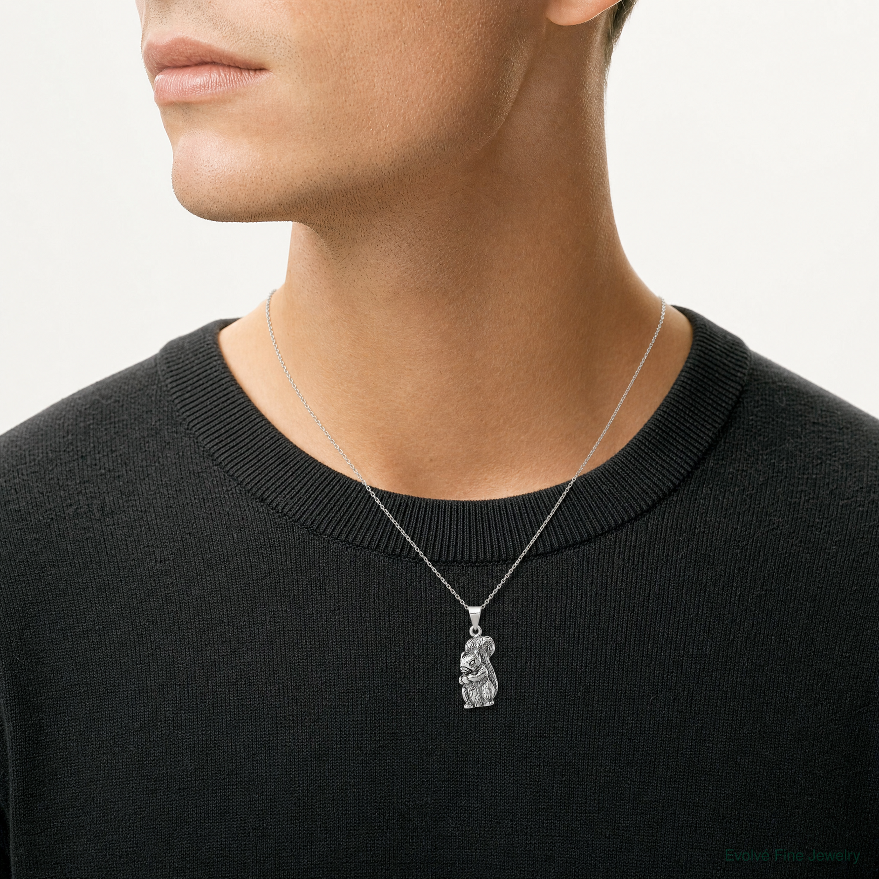 Sterling Silver Antiqued Squirrel Charm - Model Shot