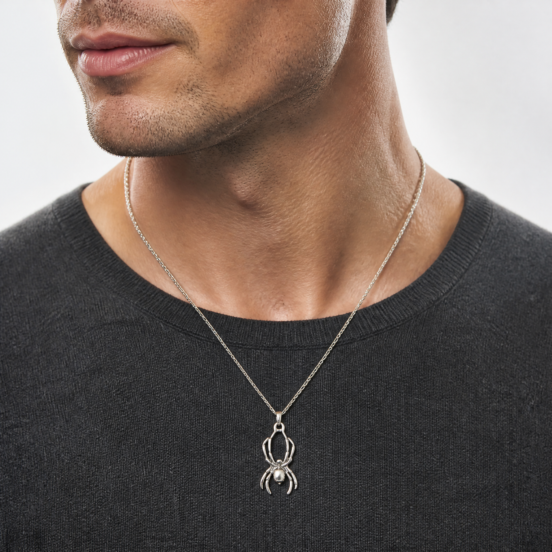 Sterling Silver Antiqued Spider Pendant - Model Shot