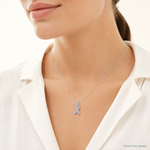 Sterling Silver Rhodium-plated Enameled Pink Ribbon Charm - Model Shot