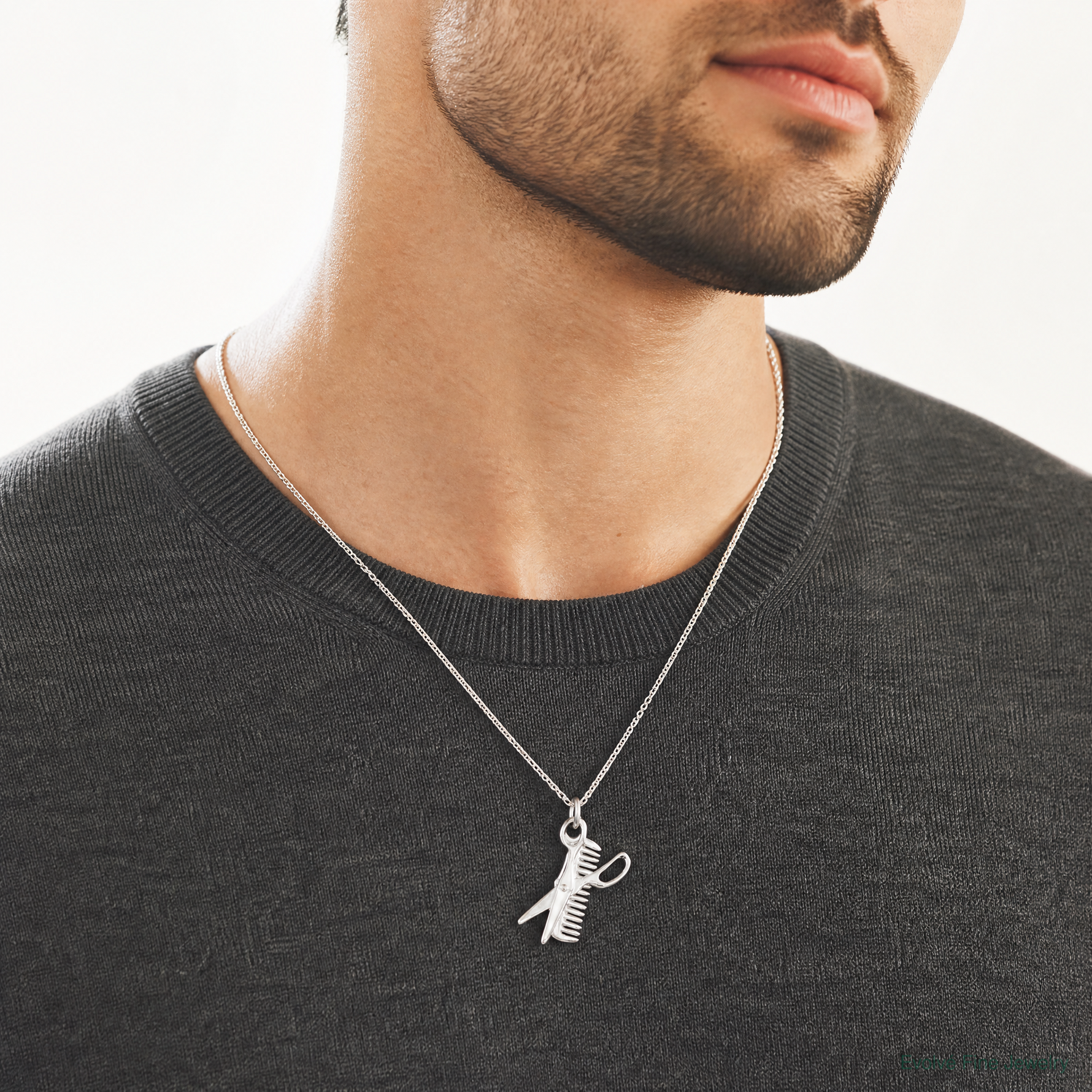 Sterling Silver Rhodium-plated Comb & Scissor Charm - Model Shot
