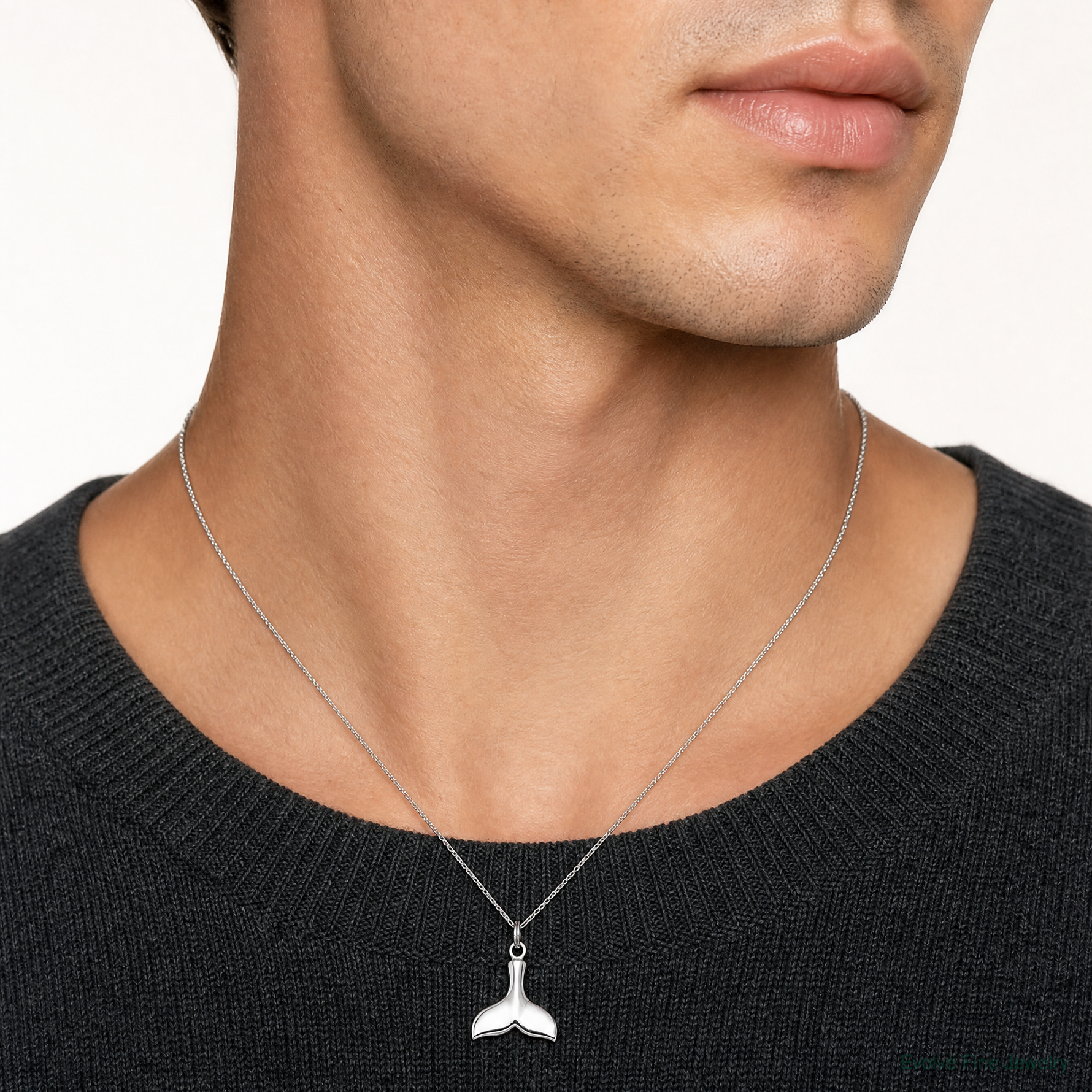 Sterling Silver Rhodium-plated Whale Tail Charm - Model Shot
