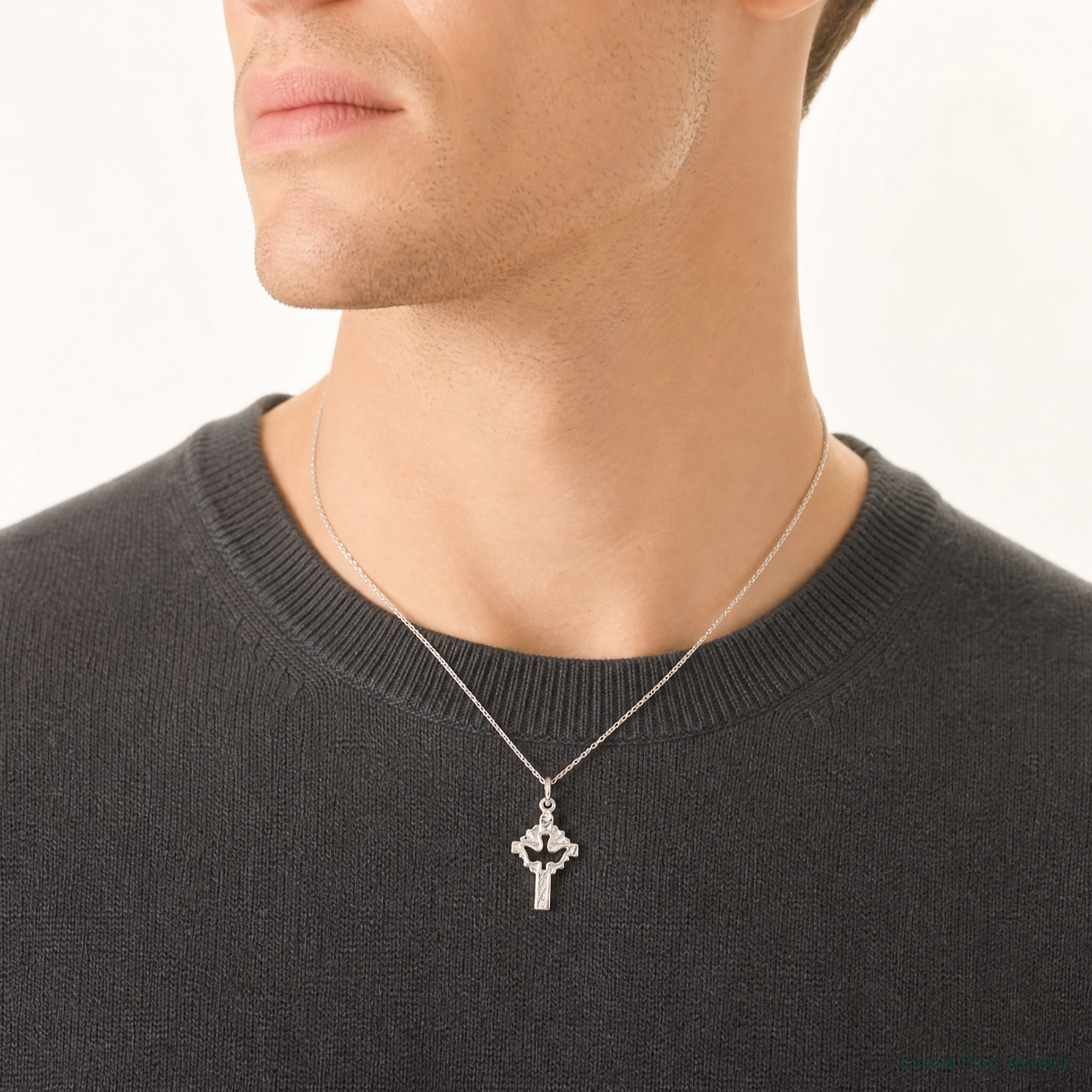 Sterling Silver Dove Cross Charm - Model Shot