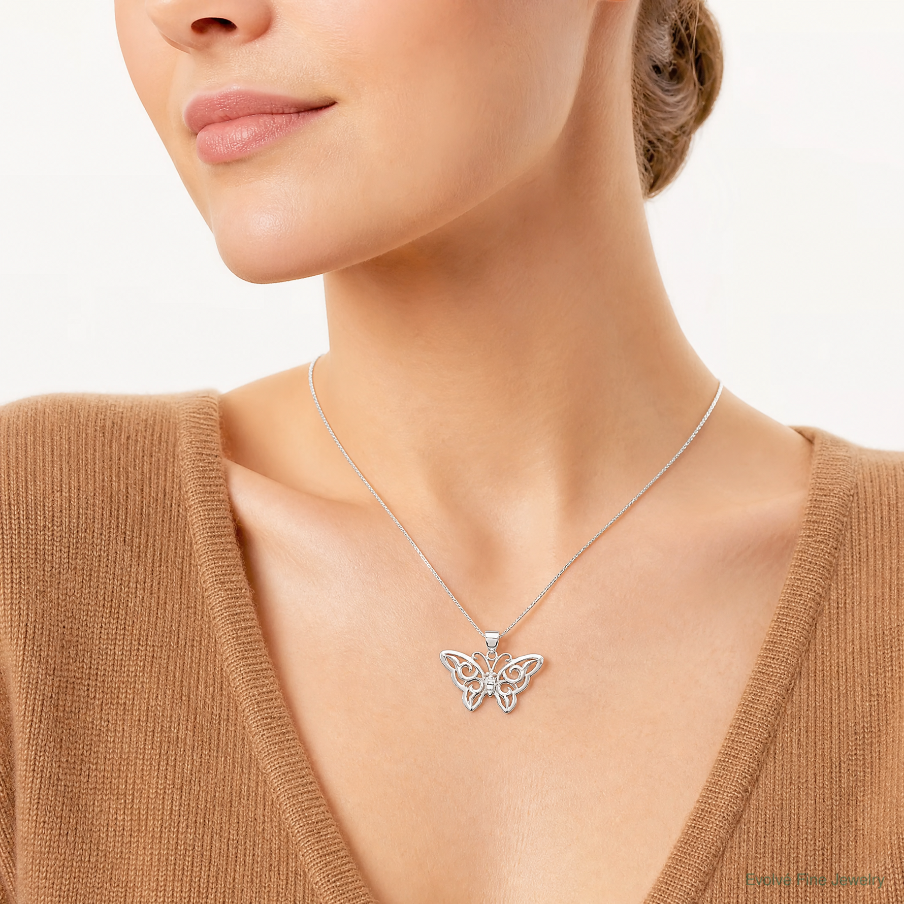 Sterling Silver Butterfly Pendant - Model Shot