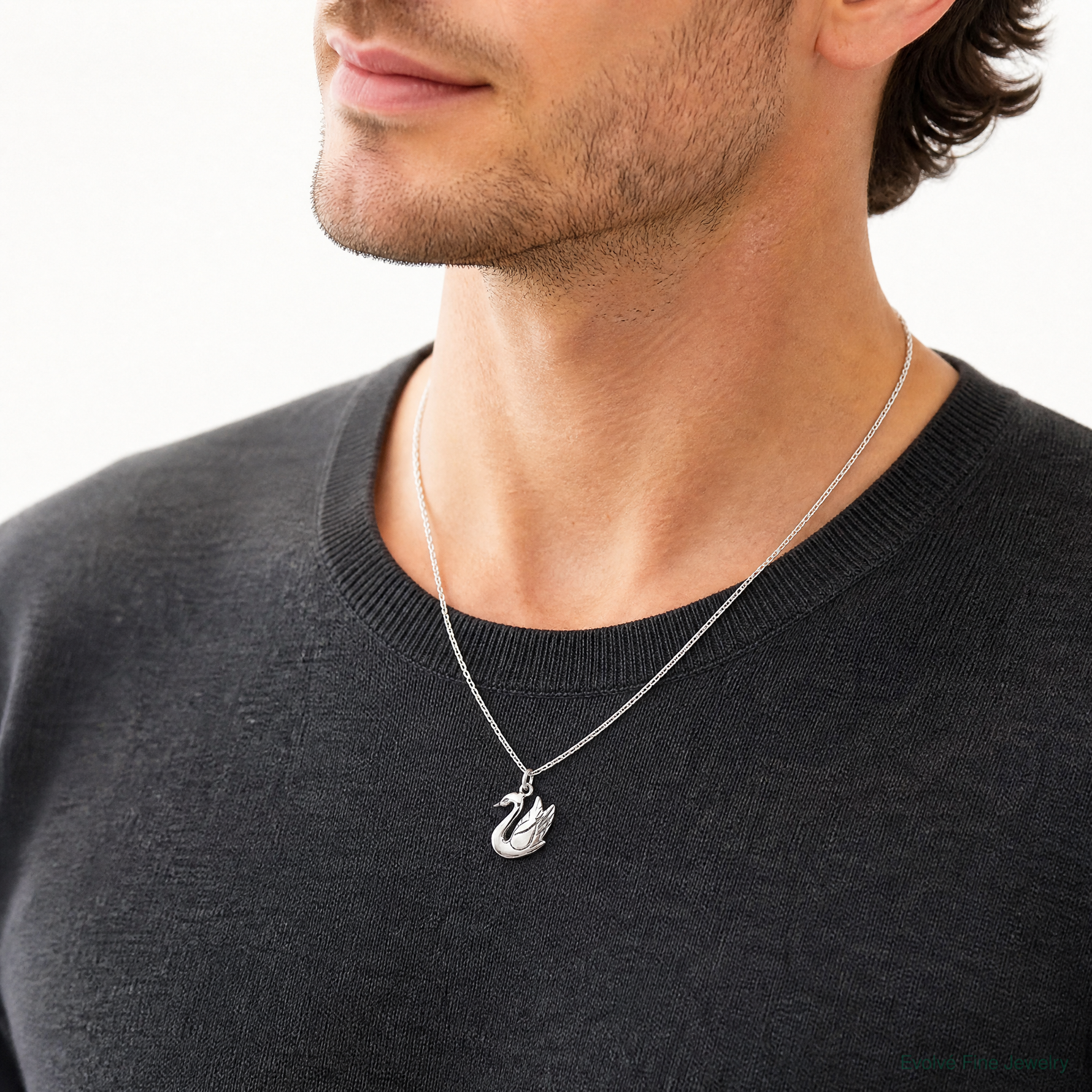 Sterling Silver Antiqued Swan Charm - Model Shot