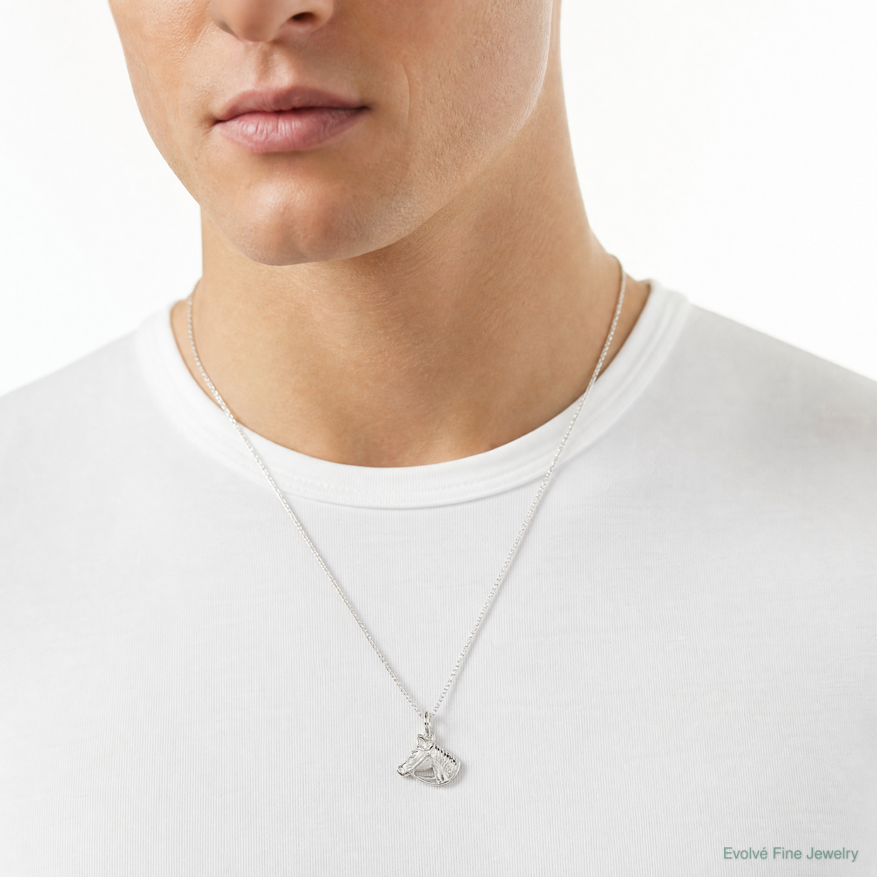 Sterling Silver Horse Head with Bridle Charm - Model Shot