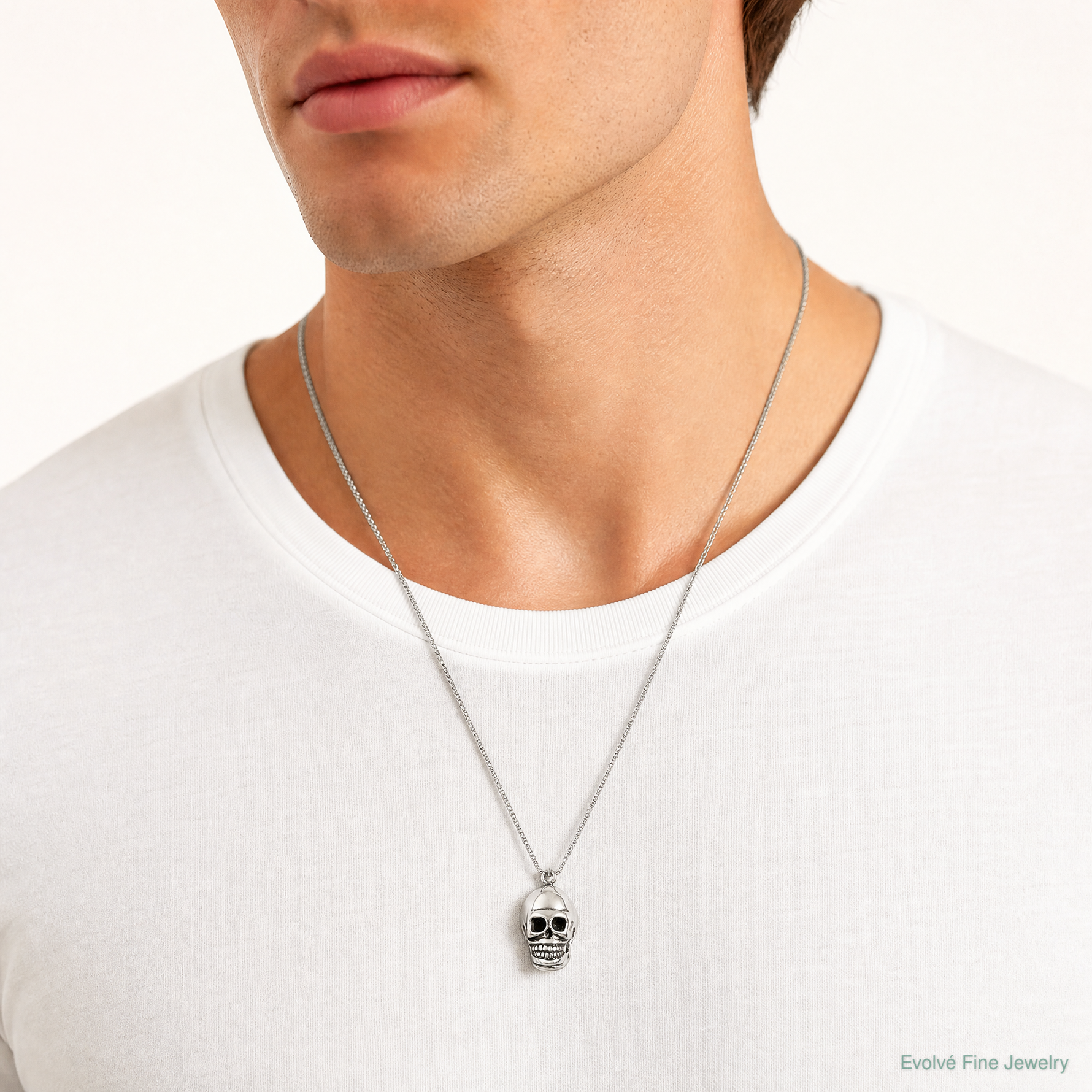 Sterling Silver Skull Pendant - Model Shot