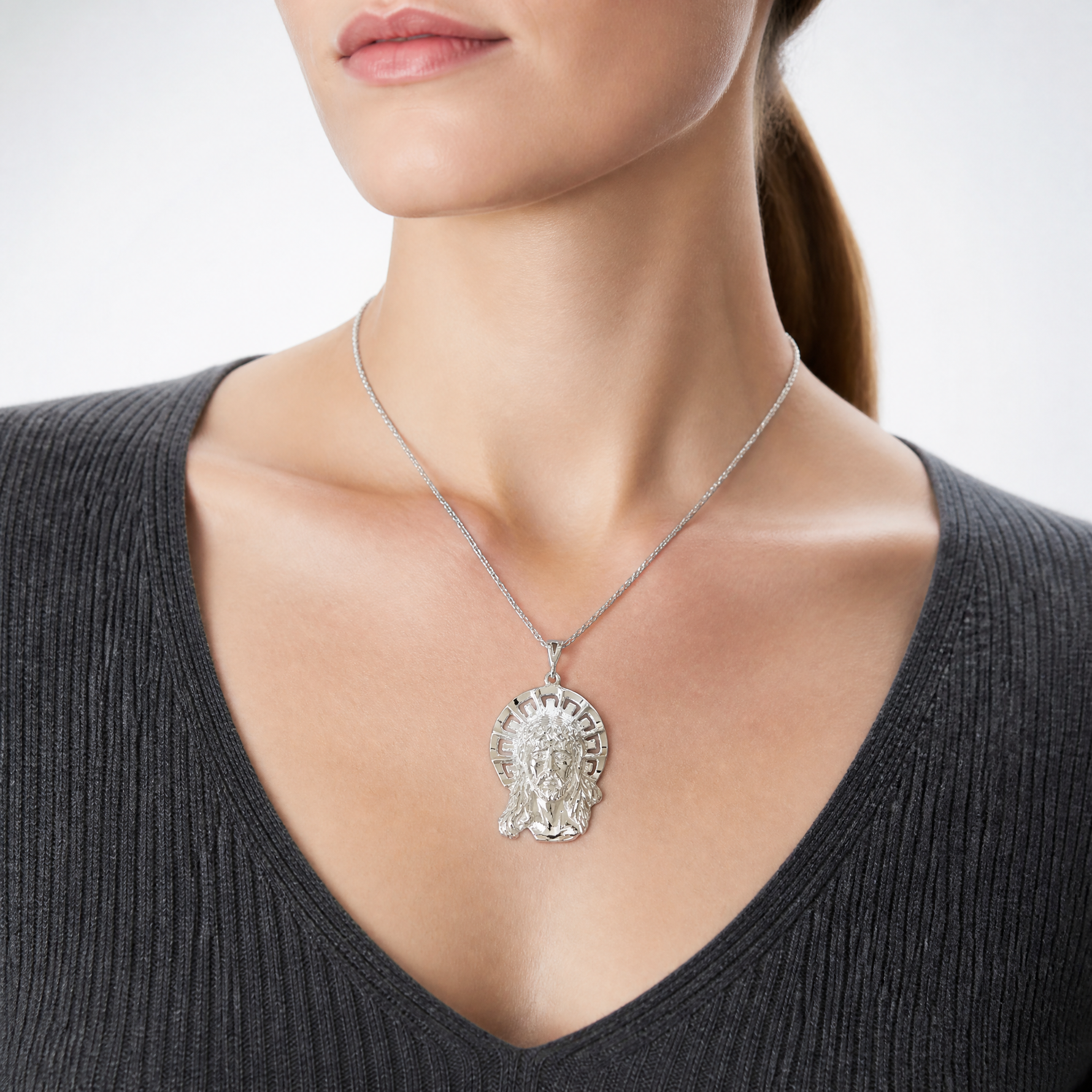 Sterling Silver Ecce Homo Pendant - Model Shot