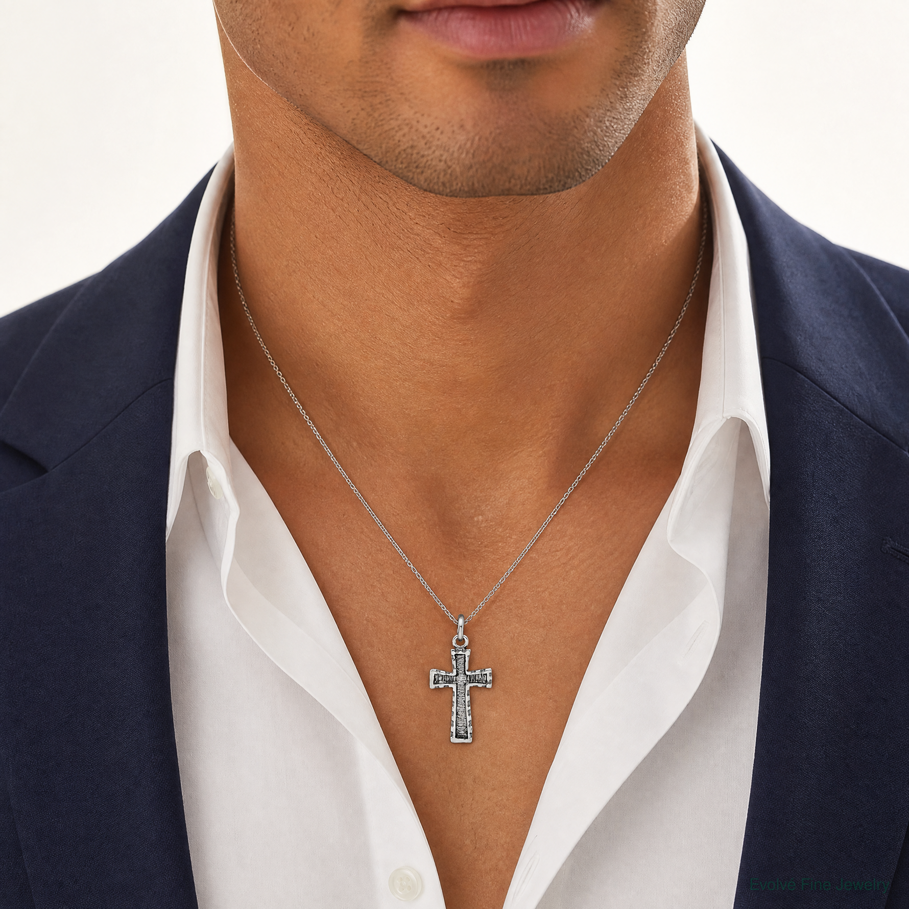 Sterling Silver Antiqued Cross Pendant - Model Shot