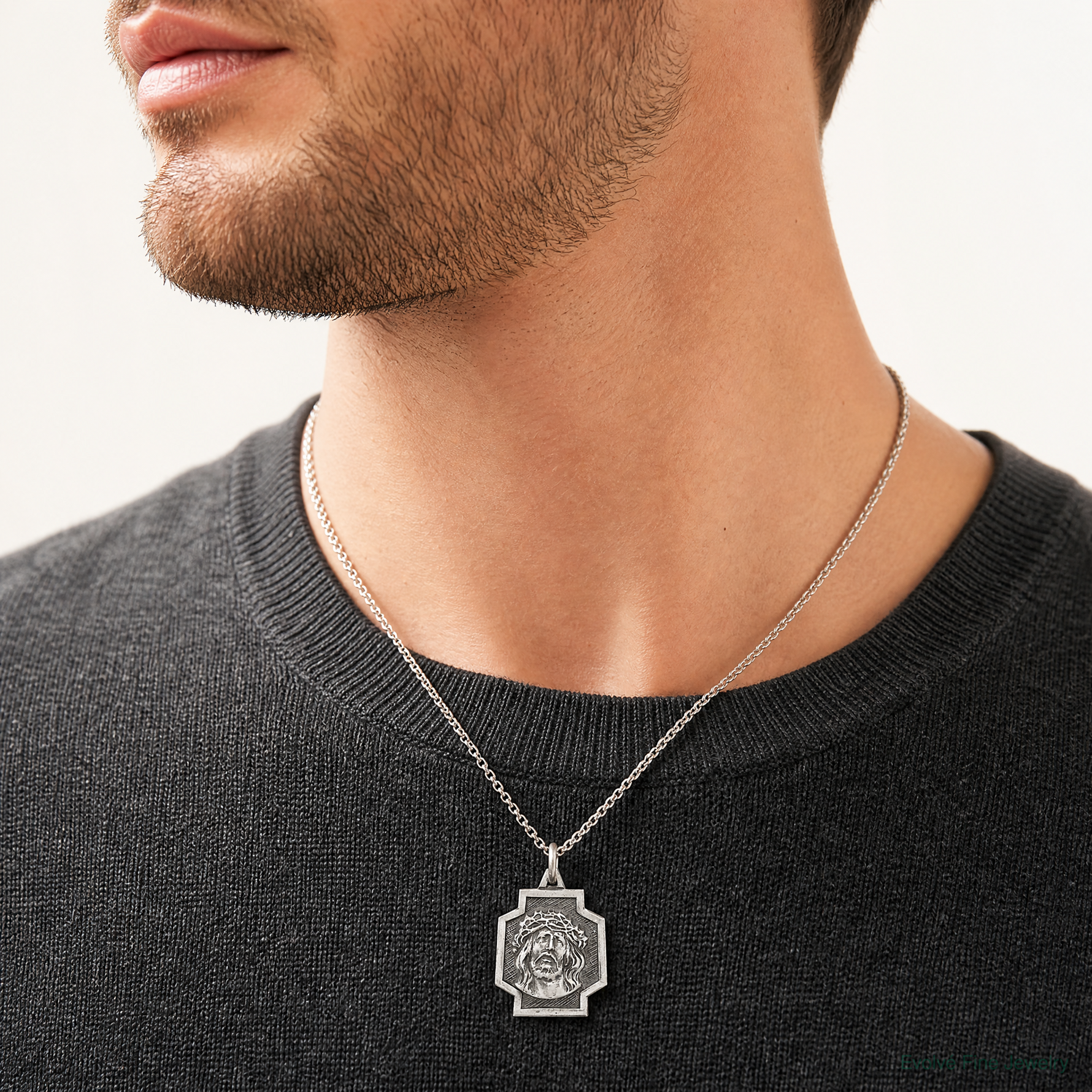 Sterling Silver Antiqued Ecce Homo Charm - Model Shot