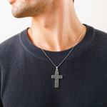 Sterling Silver Antiqued Scroll Cross Pendant - Model Shot