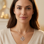 Sterling Silver Rhodium-plated MOM CZ Heart Pendant - Model Shot
