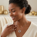 Sterling Silver Rhodium-plated MOM CZ Heart Pendant - Model Shot