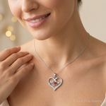 Sterling Silver Rhodium-Plated Red CZ Heart & White CZ Mom Heart Pendant - Model Shot