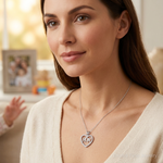 Sterling Silver Rhodium-plated CZ Open Heart MOM Pendant - Model Shot