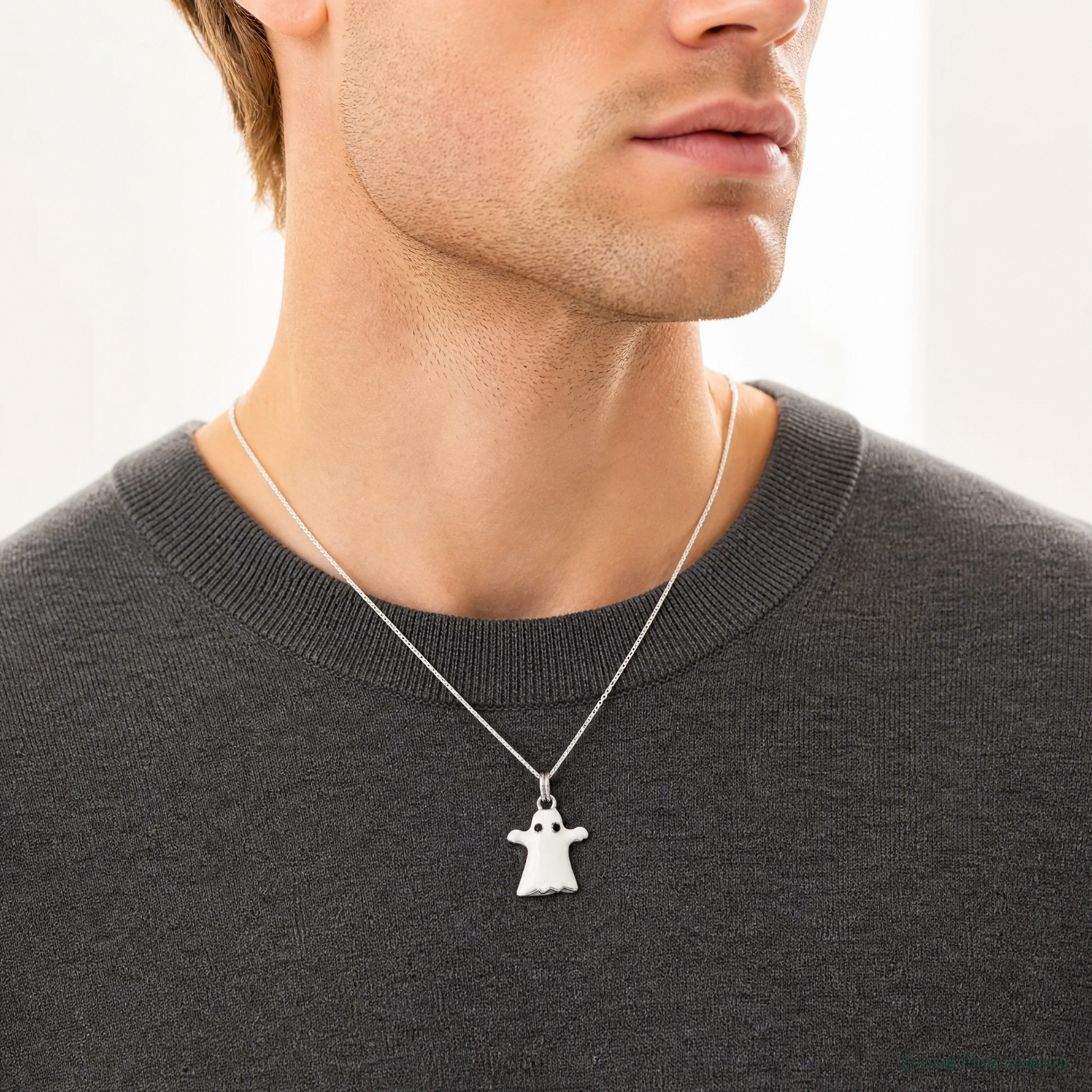 Sterling Silver Rhodium-platedWhite Enamel Ghost Charm - Model Shot
