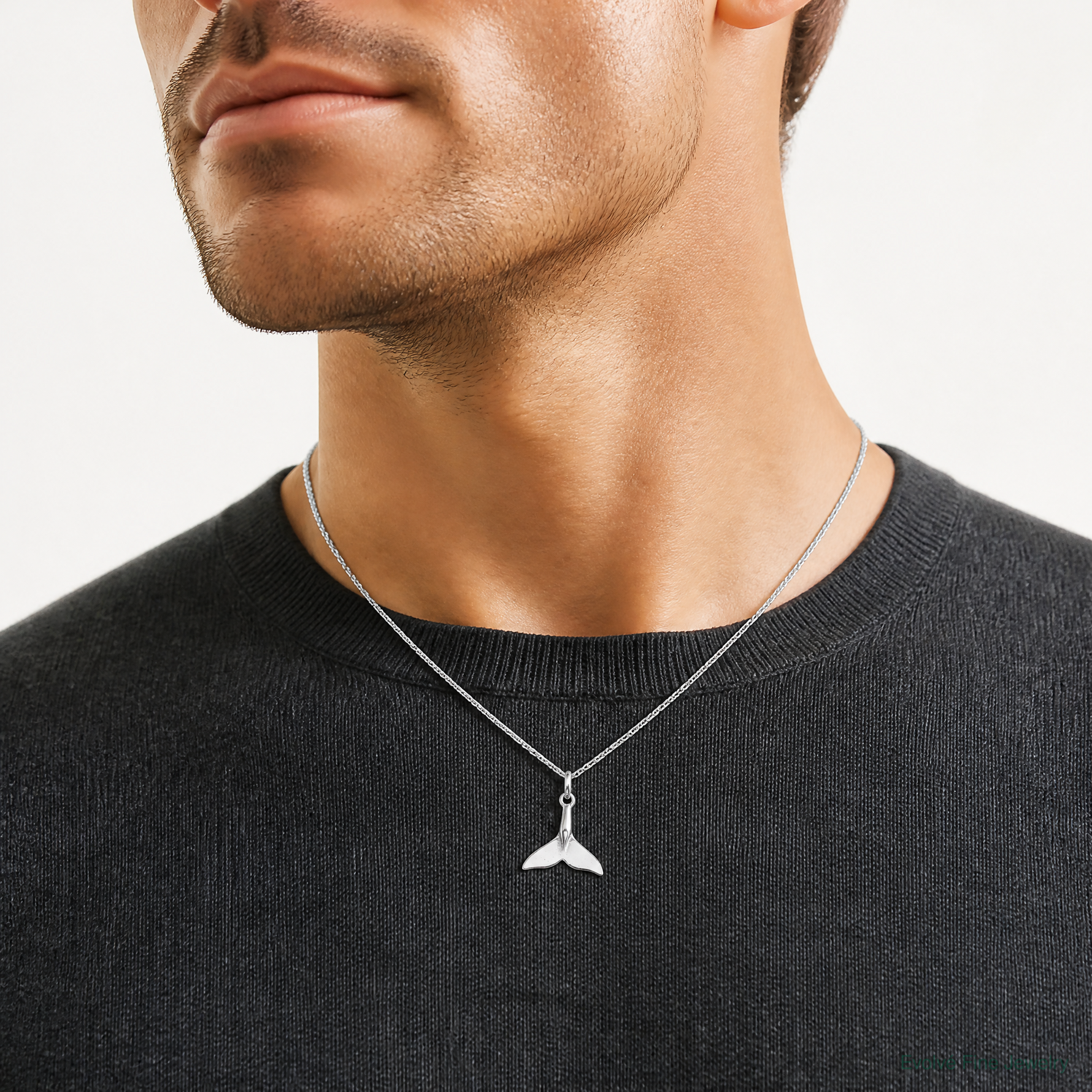 Sterling Silver Whale Tail Charm - Model Shot