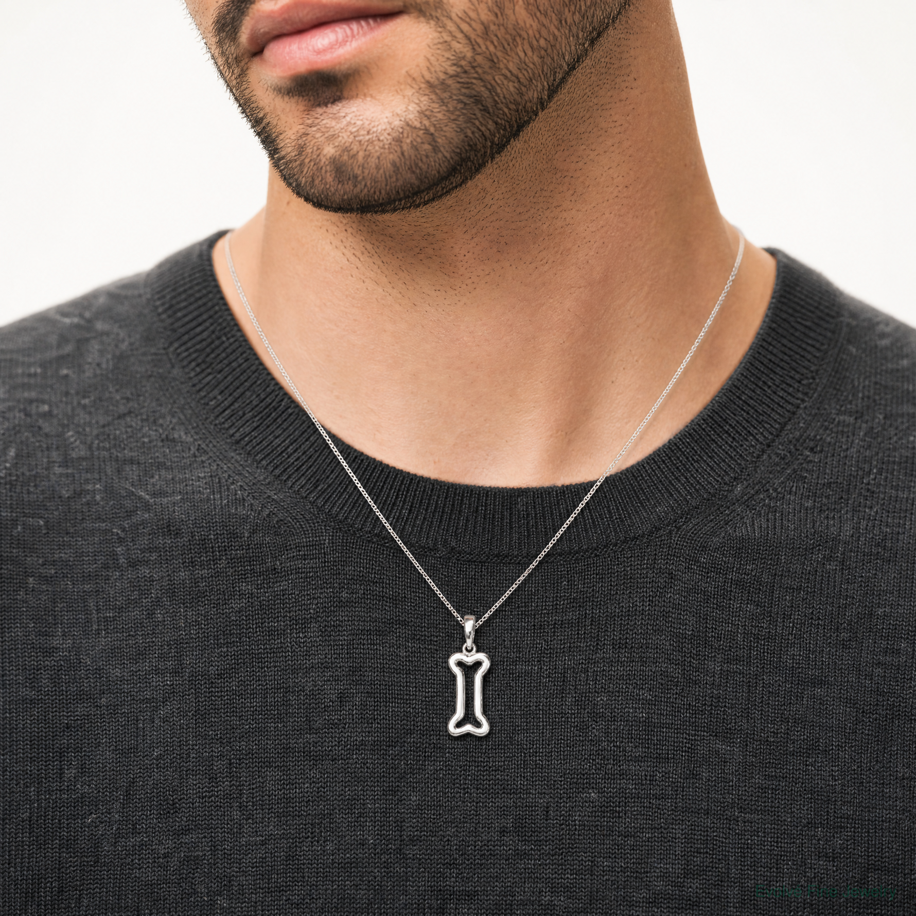 Sterling Silver Bone Pendant - Model Shot
