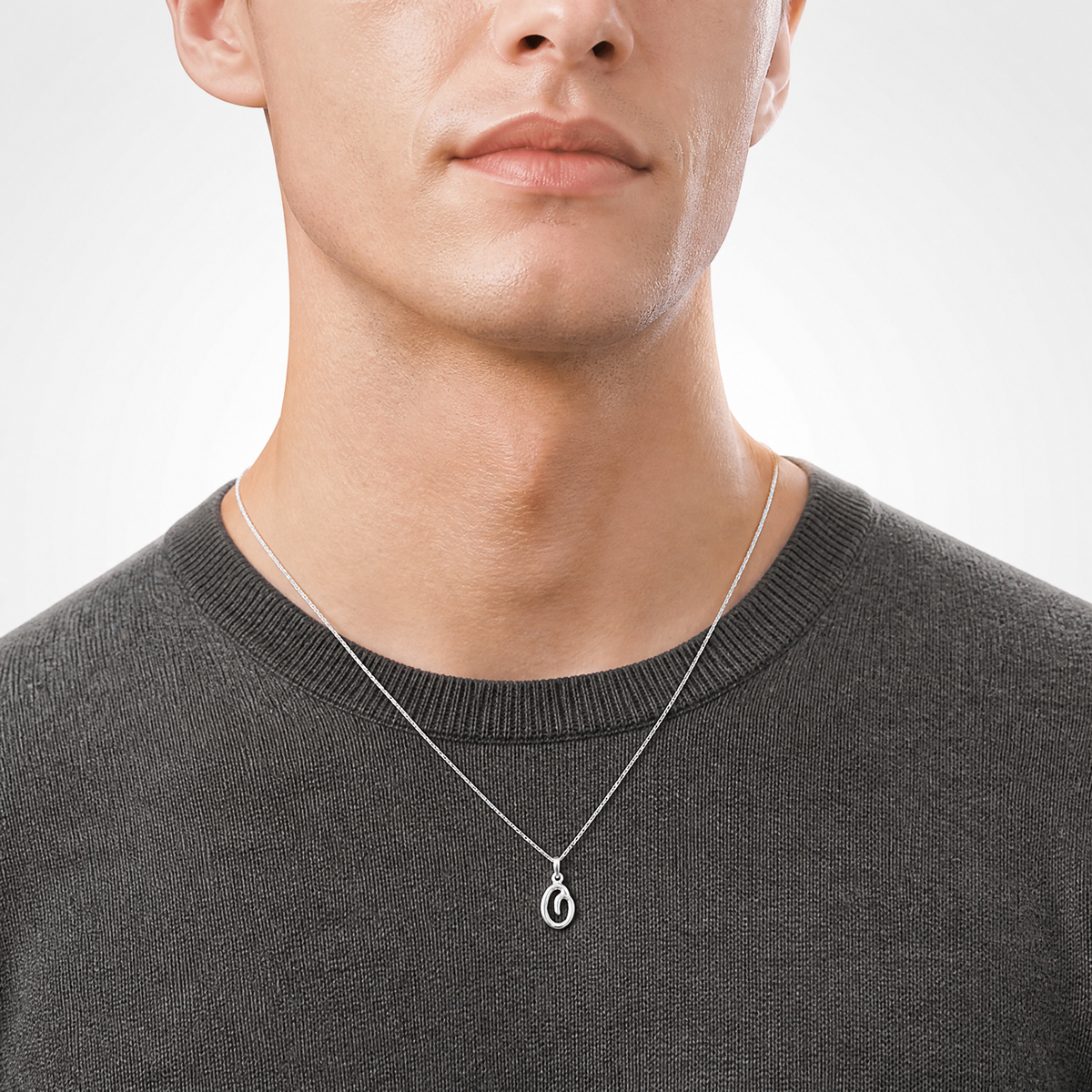 Sterling Silver Letter O Initial Pendant - Model Shot