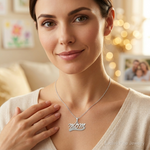 Sterling Silver CZ Polished Mom Pendant - Model Shot