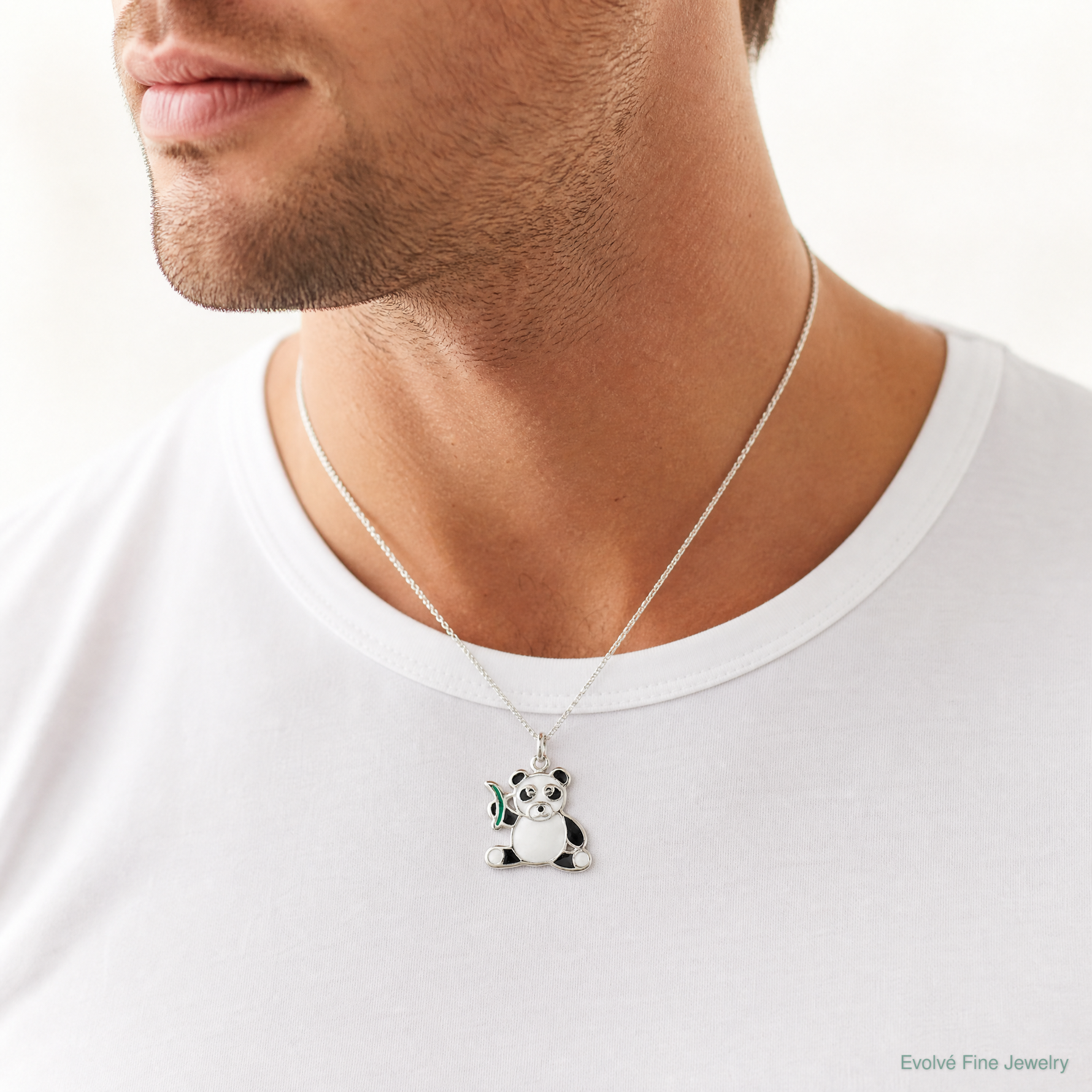 Sterling Silver Enameled Panda Bear Charm - Model Shot