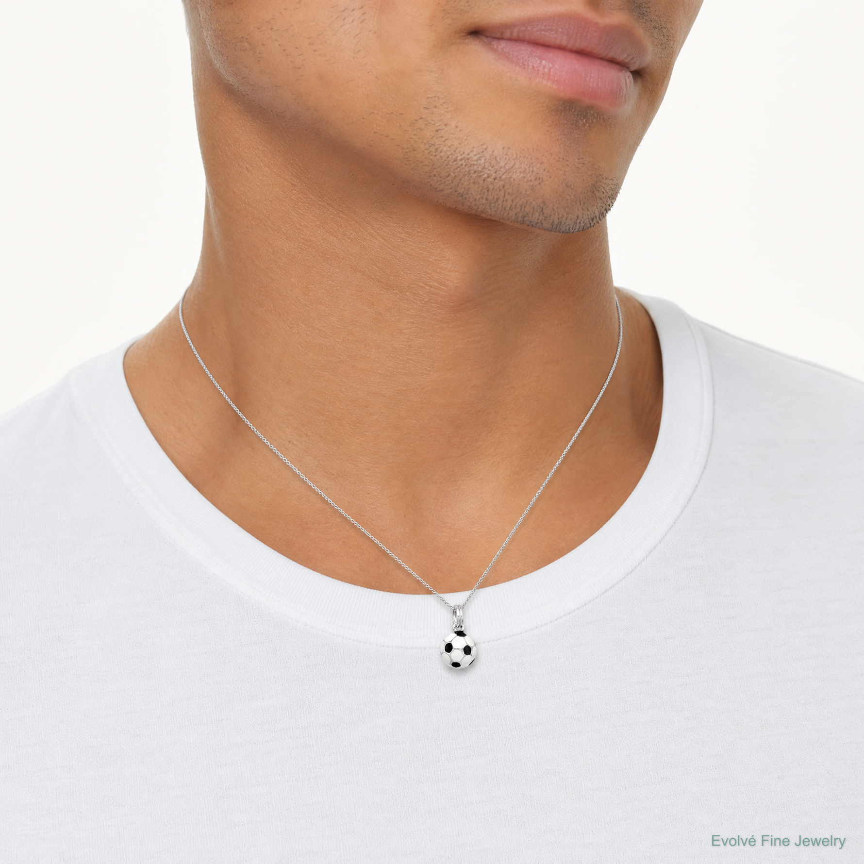 Sterling Silver Black & White Enameled Soccer Ball Charm - Model Shot