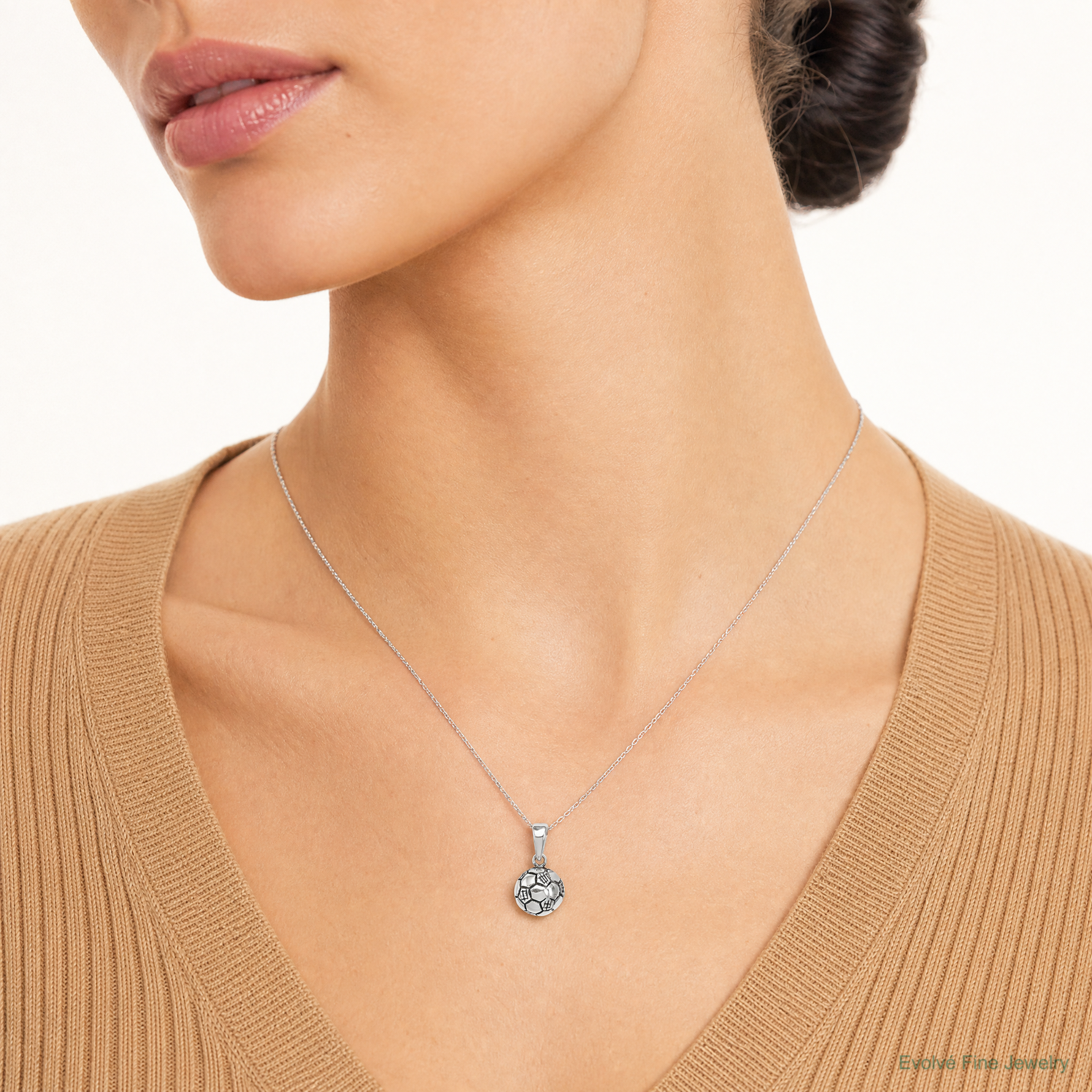 Sterling Silver Antiqued Soccer Ball Pendant - Model Shot