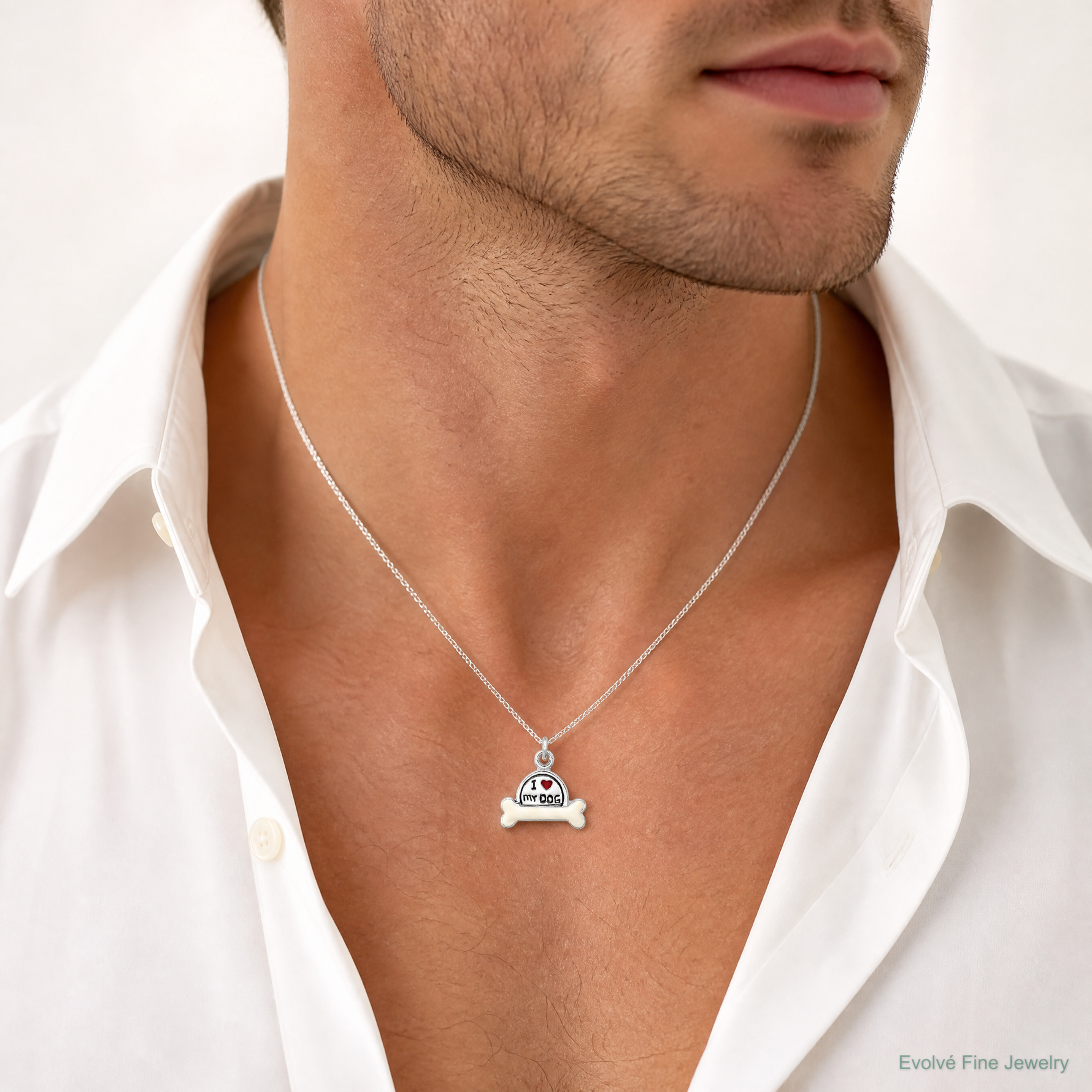 Sterling Silver Enameled I Love My Dog Charm - Model Shot