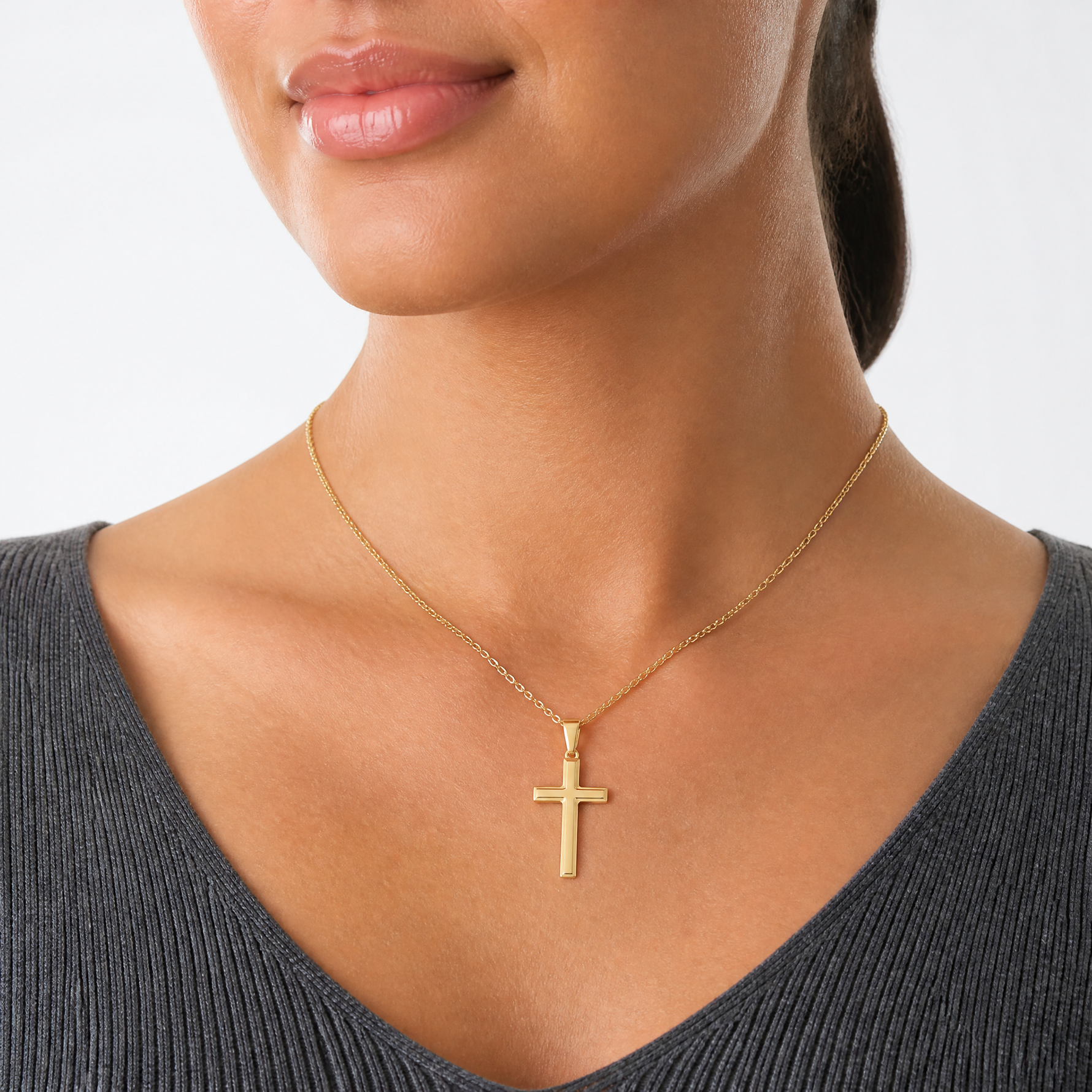 Sterling Silver Gold-tone Polished Cross Pendant - Model Shot