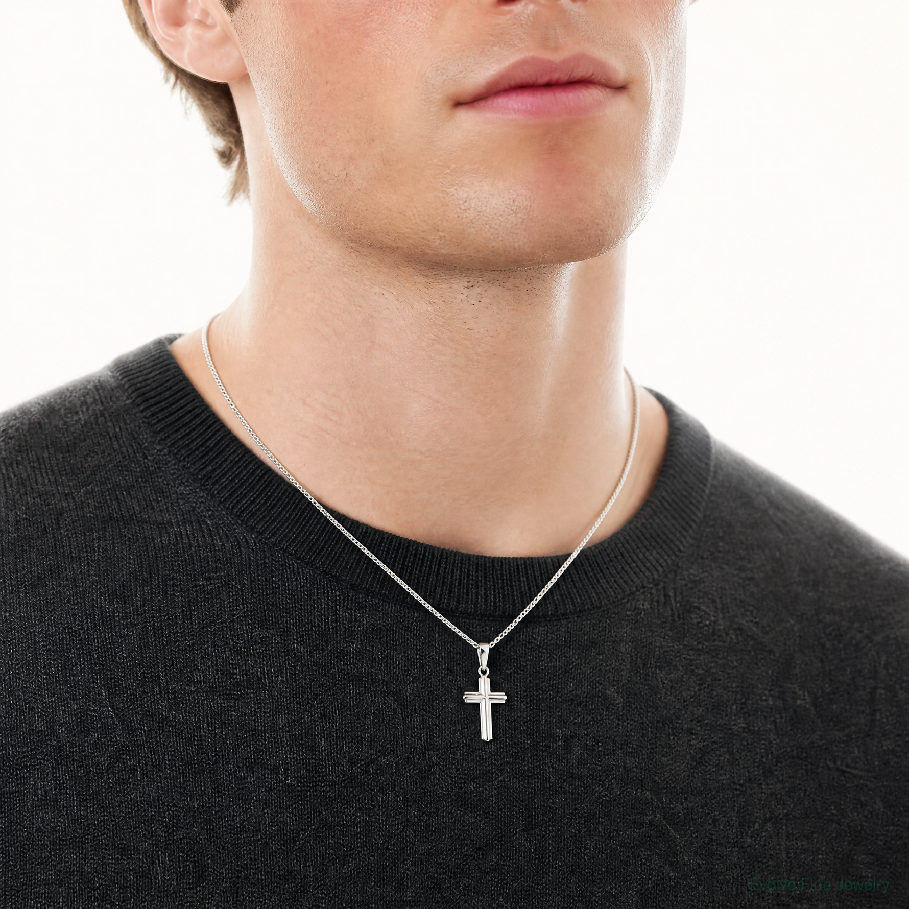 Sterling Silver Polished Cross Pendant - Model Shot