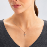 Sterling Silver Rhodium Plated CZ Cross Pendant - Model Shot