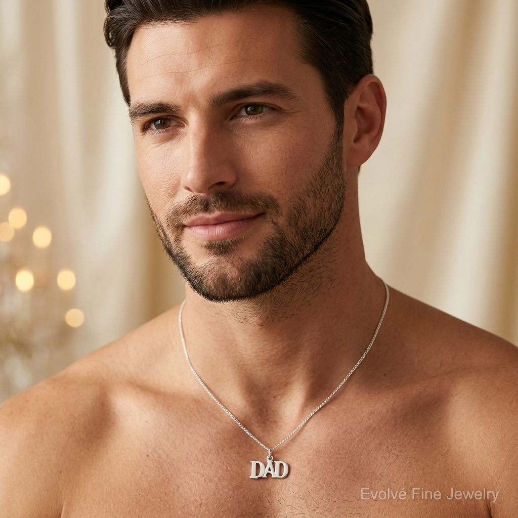 Sterling Silver Rhodium-plated Dad Charm - Model Shot