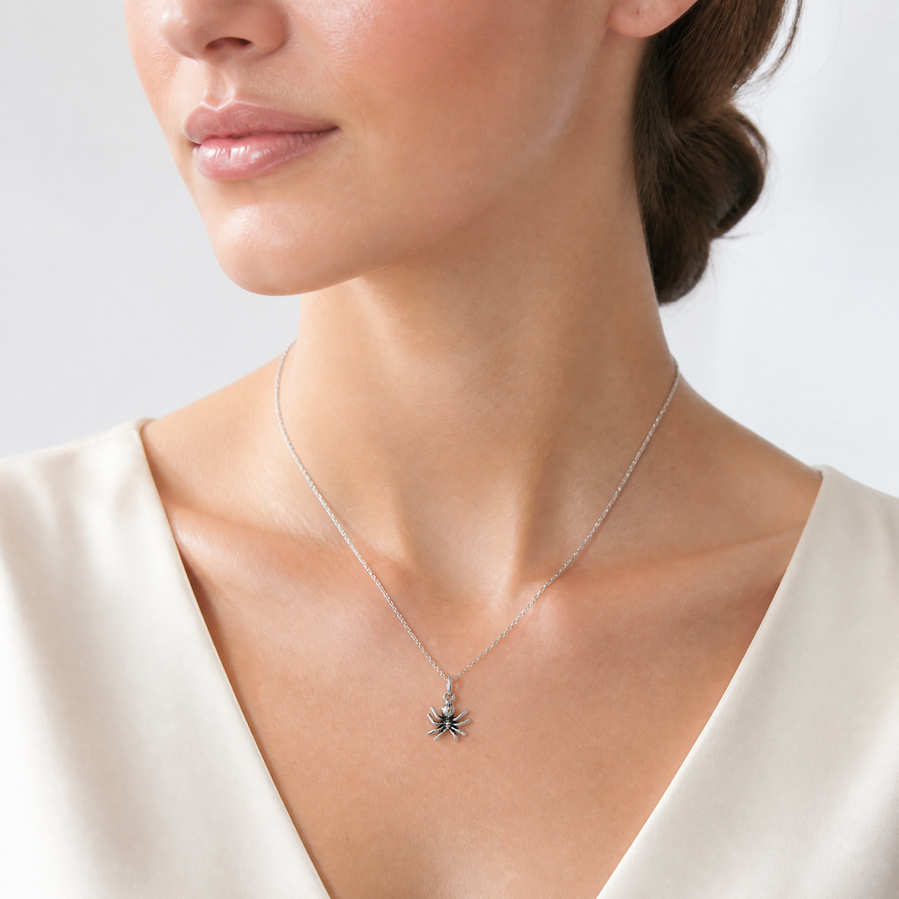 Sterling Silver Antiqued Spider Charm - Model Shot
