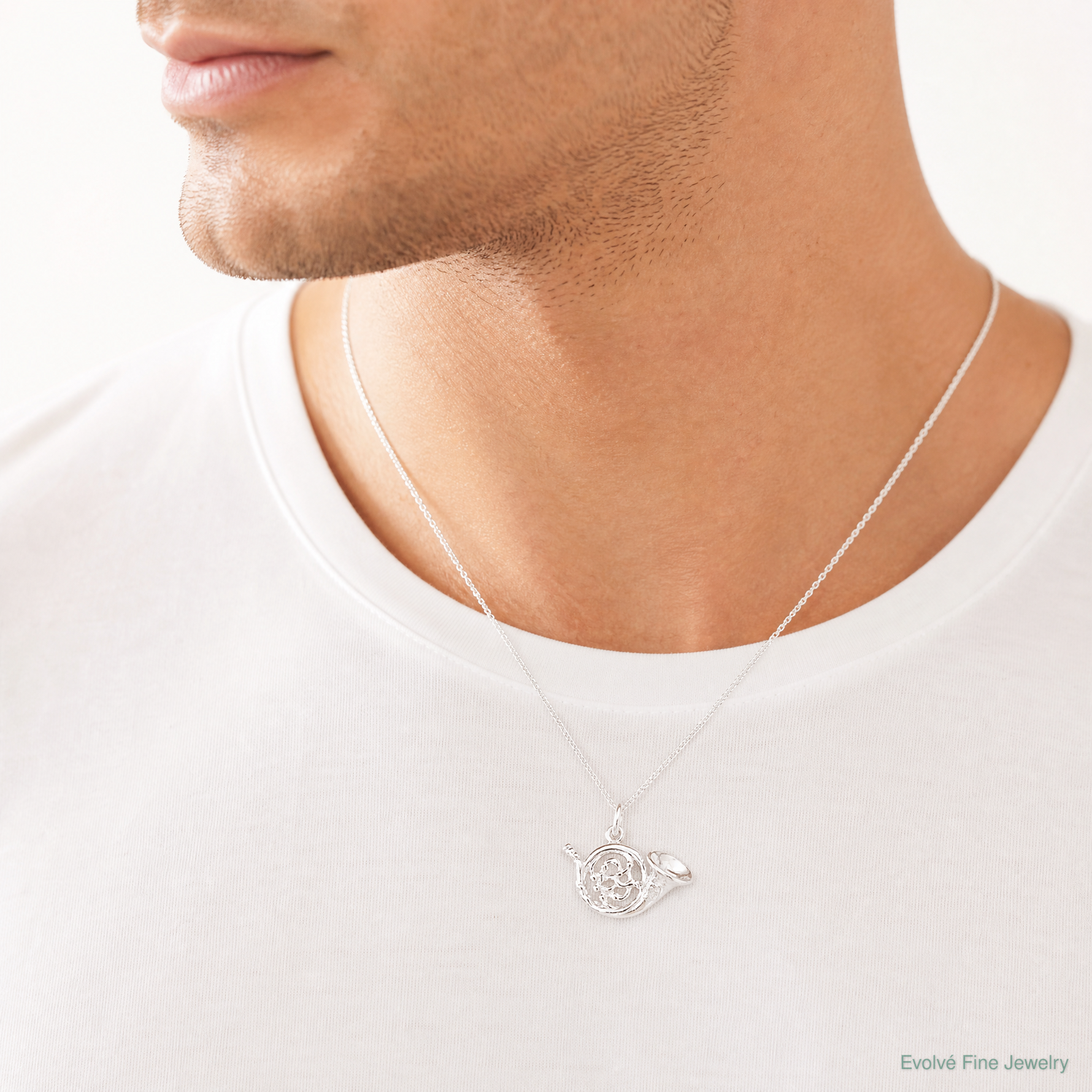 Sterling Silver French Horn Charm - Model Shot