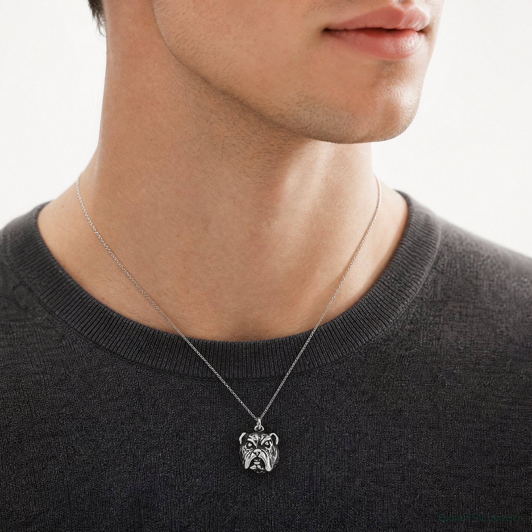 Sterling Silver Antiqued Bull Dog Charm - Model Shot