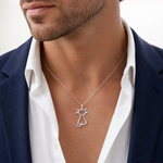 Sterling Silver Polished Cat Pendant - Model Shot
