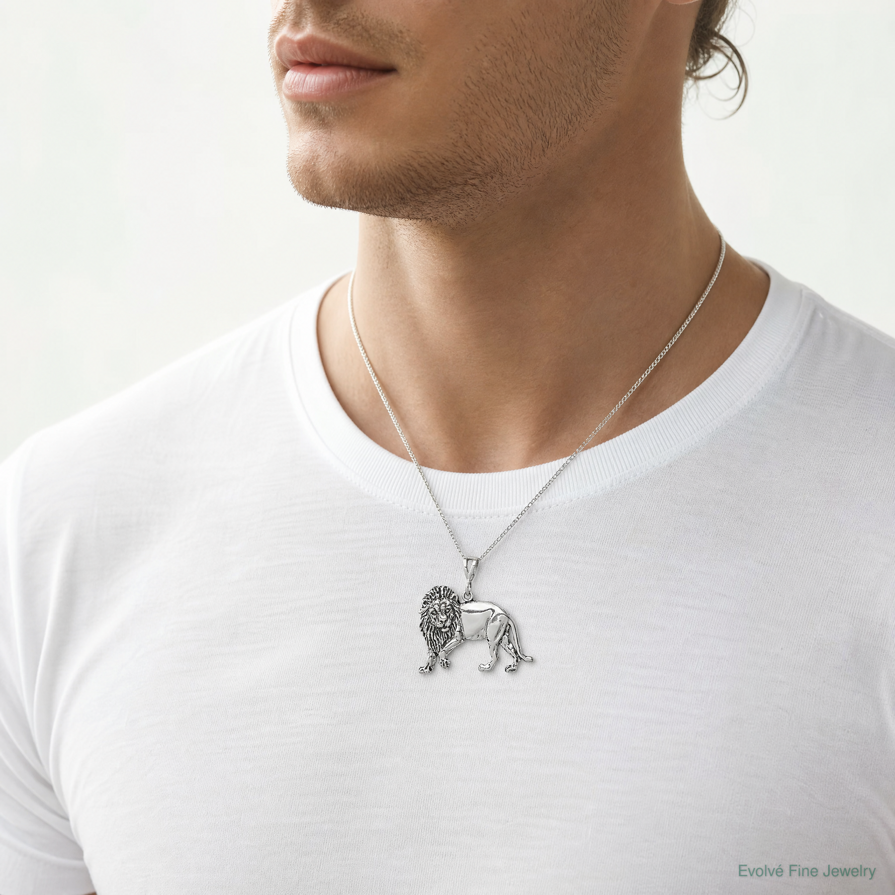 Sterling Silver Antiqued Lion Charm - Model Shot