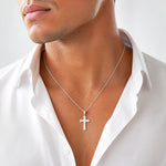 Sterling Silver Polished Textured Cross Pendant - Model Shot