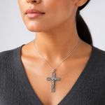 Sterling Silver Antiqued Beaded Filigree Crucifix Pendant - Model Shot
