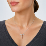 Sterling Silver Polished Mini Jesus Cross Chain Slide - Model Shot