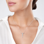 Sterling Silver Polished Jesus Cross Chain Slide Pendant - Model Shot