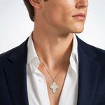 Sterling Silver Platinum-plated & Gold-tone 4-Way Medal Cross Pendant - Model Shot